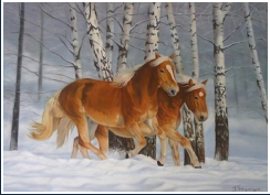 Chevaux dans la neige - pastel sec - taille : 40 x 30cm (indisponible)