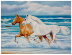 Chevaux en bord de mer - pastel sec - taille : 30 x 40 cm (disponible)