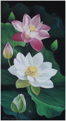 Fleurs de lotus - pastel sec - taille : 24 x 46cm (disponible)