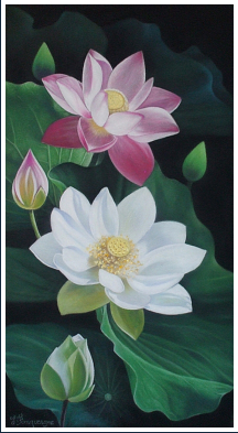Fleurs de lotus - pastel sec - taille : 24 x 46cm
