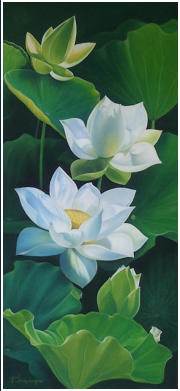 Garden lotus - pastel sec - taille : 25 x 54cm (rserv)