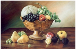 Raisins et melon - pastel sec - taille : 30 x 45cm (disponible)