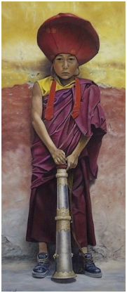 Jeune moine Tibétain - pastel sec - taille : 46 x 20cm (disponible)