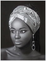 Jeune femme Africaine - pastel noir et blanc - taille : 30 x 40 cm (indisponible)